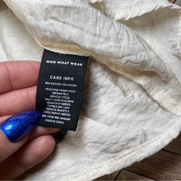 Who What Wear Long Sleeve Vintage Inspired Button Front Blouse Cream Ruffle - Picture 4 of 12